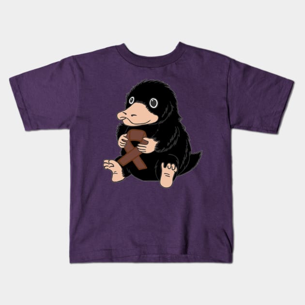 Teddy Holding Brown Awareness Ribbon Kids T-Shirt by CaitlynConnor